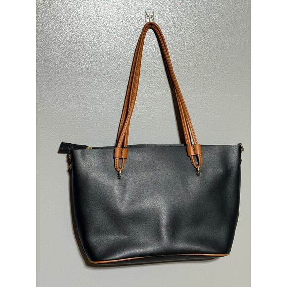 New MIA K. Collection Black Tote Bag with Brown Straps and Gold accents. - Picture 1 of 10